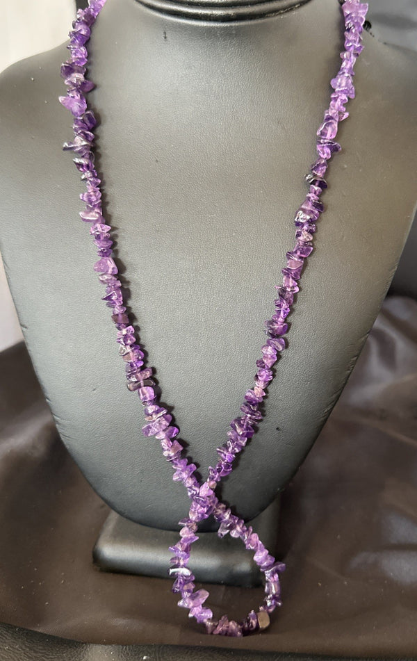 Purple Amethyst Southwestern Nugget Bead Necklace 27" | Sterling Silver | Authentic Native American Handmade | 19017