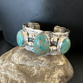 Navajo Green Royston TURQUOISE Stamped Cuff Bracelet | Sterling Silver | Authentic Native American Handmade | 17943