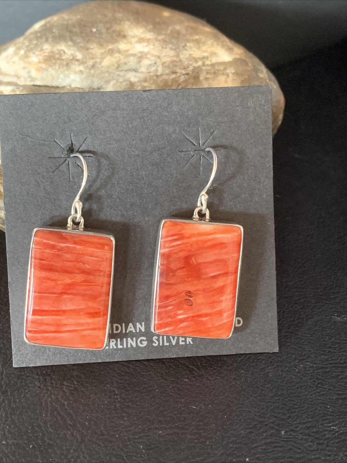Red Spiny Oyster Navajo Sterling Silver Dangle Earrings 14094