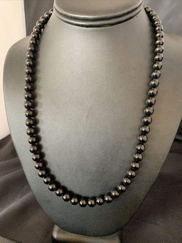 Men's Black Onyx Bead Necklace 22"Navajo | Sterling Silver | Authentic Native American Handmade | 13109
