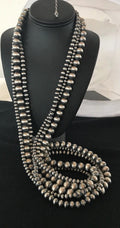 Navajo Pearls Bead Necklace 60"Long 3 Strands | Sterling Silver | Authentic Native American Handmade