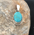 Blue Turquoise Navajo Pendant 1" | Sterling Silver | Authentic Native American Handmade | 03162