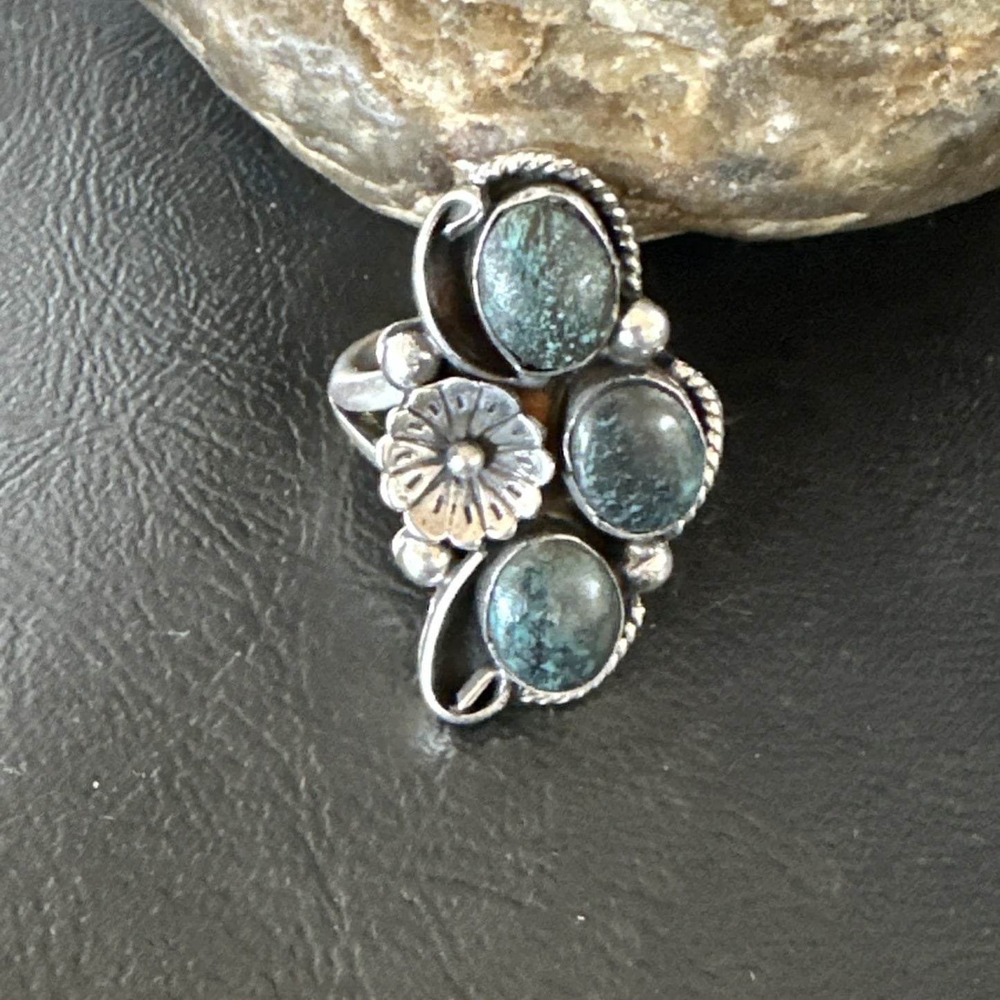 Yazzie Ring Blue Turquoise Navajo Sterling Silver Cluster Size 9.5 19241
