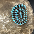 Blue Turquoise Navajo Cluster Ring Adjustable Size 7 | Sterling Silver | Authentic Native American Handmade | 15706