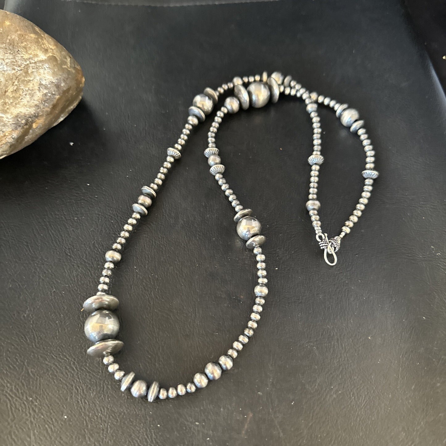 Native American Sterling Silver Navajo Pearls Mixed Beads 21" Necklace 92321