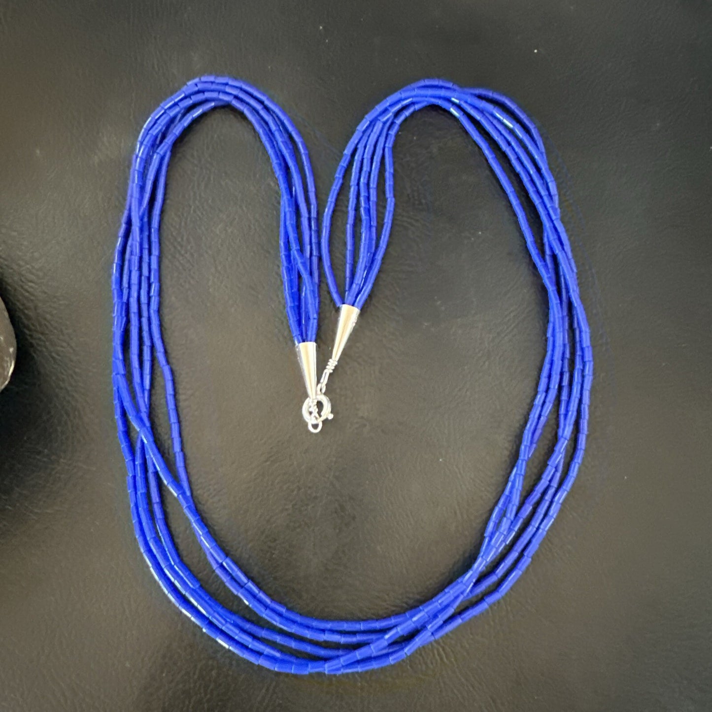 Navajo Lapis 5S Sterling Silver Tube Heishi Bead Necklace 19” 18102