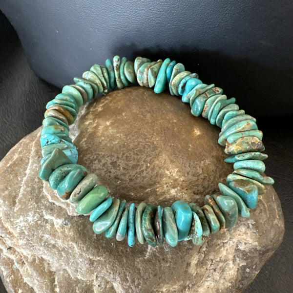 Men's Women's Blue Green Turquoise Stretch Stone Friendship Bracelet 7" | Authentic Native American Handmade | 18856