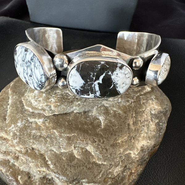 Men's Women's White Buffalo Turquoise Navajo Cuff Bracelet | Sterling Silver | Authentic Native American Handmade | 19503