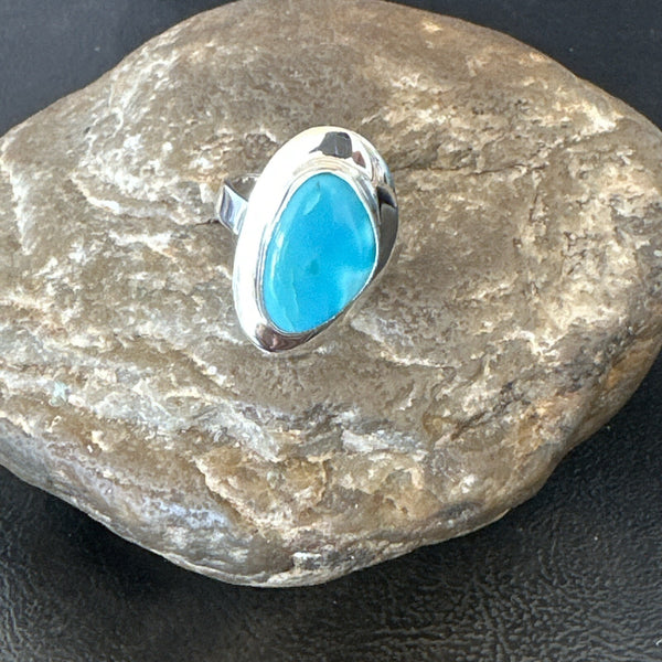 Southwestern Blue Kingman Turquoise Ring Size 8 | Sterling Silver | Authentic Native American Handmade | 18522