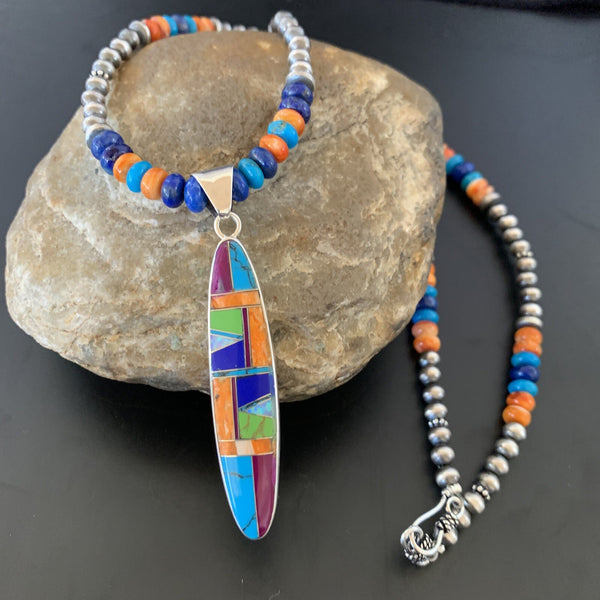 Spiny Oyster Turquoise Pendant Beads Necklace 21" | Sterling Silver | Authentic Native American Handmade | 11639