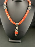 Men's Red Spiny Oyster Pendant Navajo Necklace | Sterling Silver | Authentic Native American Handmade | 04782