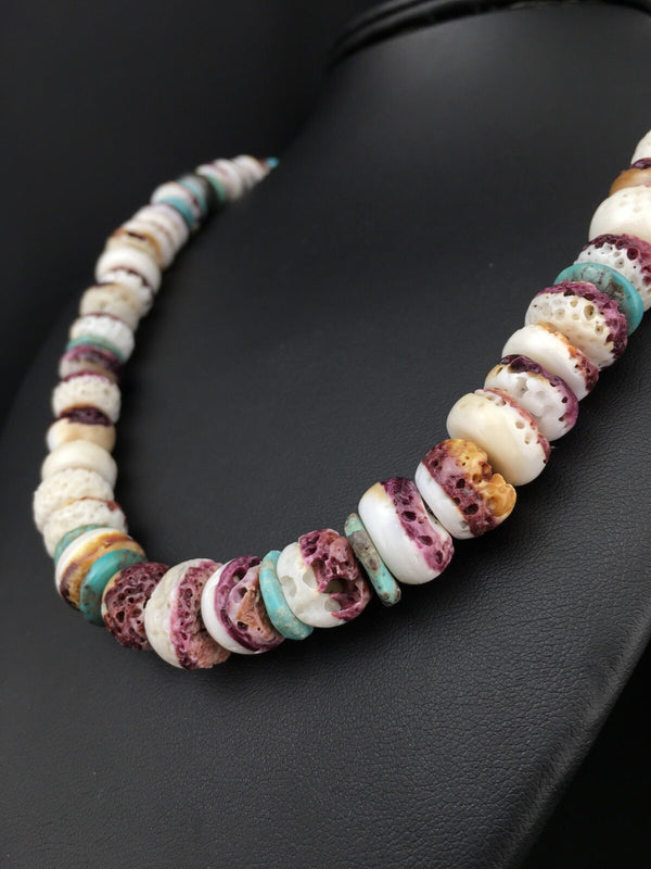Purple Spiny Oyster Turquoise Navajo Necklace 20" | Sterling Silver | Authentic Native American Handmade | 02519