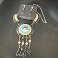 Sunface Spiny Onyx Turquoise Zuni Necklace 18"Earrings | Sterling Silver | Authentic Native American Handmade | 19115