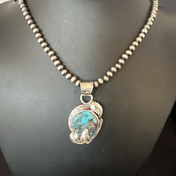 Wild Horse Turquoise Lapis Pendant Navajo Pearls Necklace | Sterling Silver | Authentic Native American Handmade | 15650