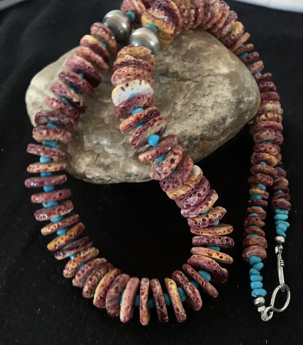 Purple Spiny Oyster Turquoise Navajo Necklace | Sterling Silver | Authentic Native American Handmade | 00119