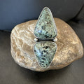 H Joe Women's Navajo Green Turquoise Ring 2 Stone Size 7 | Sterling Silver | Authentic Native American Handmade | 19359