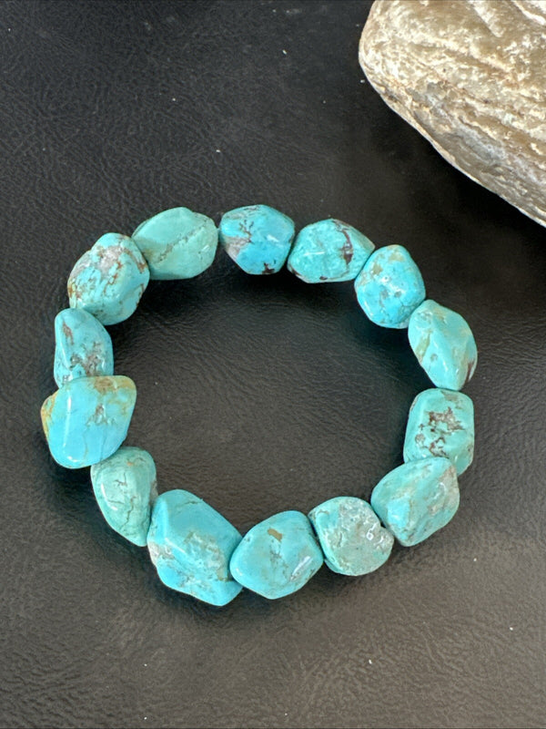 Men's Women's Blue Turquoise Stretch Stone Friendship Bracelet 7" | Authentic Native American Handmade | 18869