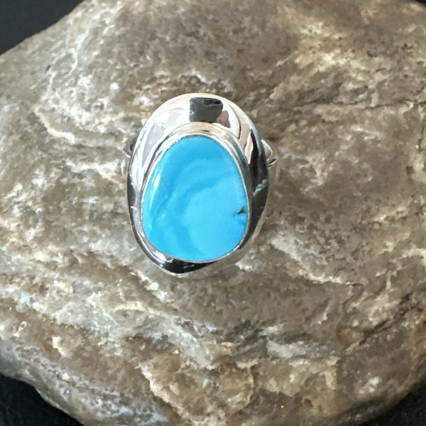 Southwestern Blue Kingman Turquoise Ring Size 7 | Sterling Silver | Authentic Native American Handmade | 18504