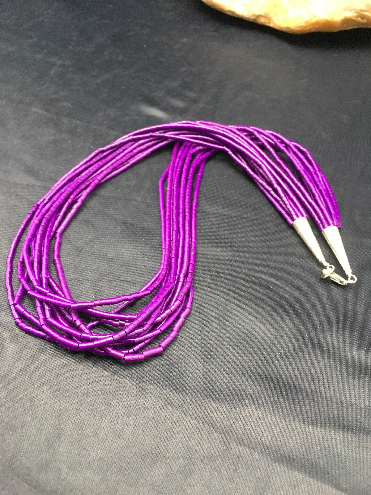 Navajo Stabilized Purple Stone 10S Sterling Silver Tube Heishi Necklace 19” 4195