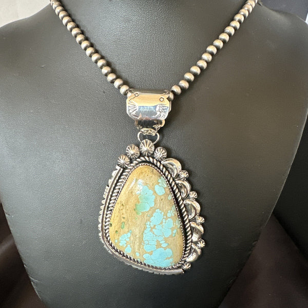 XXL Men's Royston Turquoise Pendant Navajo Pearls Necklace | Sterling Silver | Authentic Native American Handmade | 18744