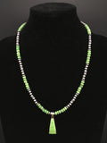Green Gaspeite Pendant Navajo Pearls Necklace 22" | Sterling Silver | Authentic Native American Handmade | 01285