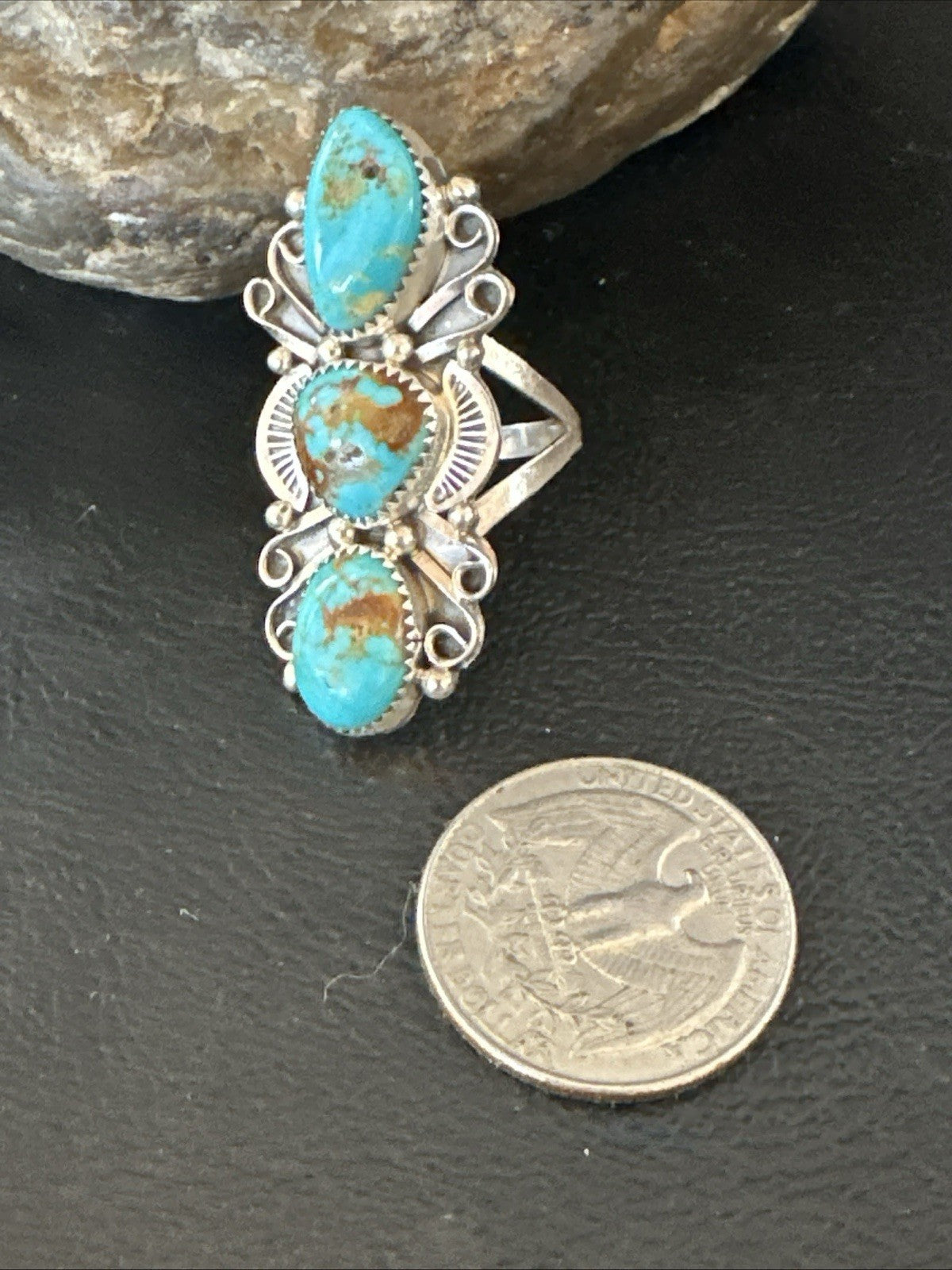 Navajo Blue Kingman Turquoise Ring MultiStone Cluster Sz 8.5 19812