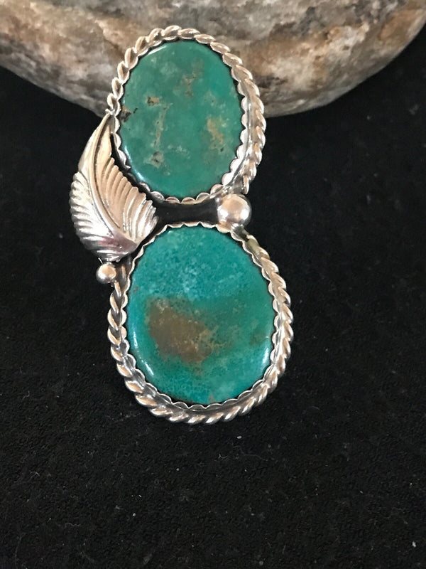 Apache Turquoise Navajo Ring Size 7 | Sterling Silver | Authentic Native American Handmade | 02891