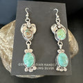 Navajo Green Turquoise Dangle Earrings 2" | Sterling Silver | Authentic Native American Handmade | 18043