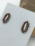 Red Coral Zuni Cluster Earrings 0.75" | Sterling Silver | Authentic Native American Handmade | 01094