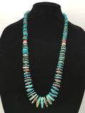 Turquoise Spiny Oyster Graduated Navajo Necklace 29" | Sterling Silver | Authentic Native American Handmade | 04362