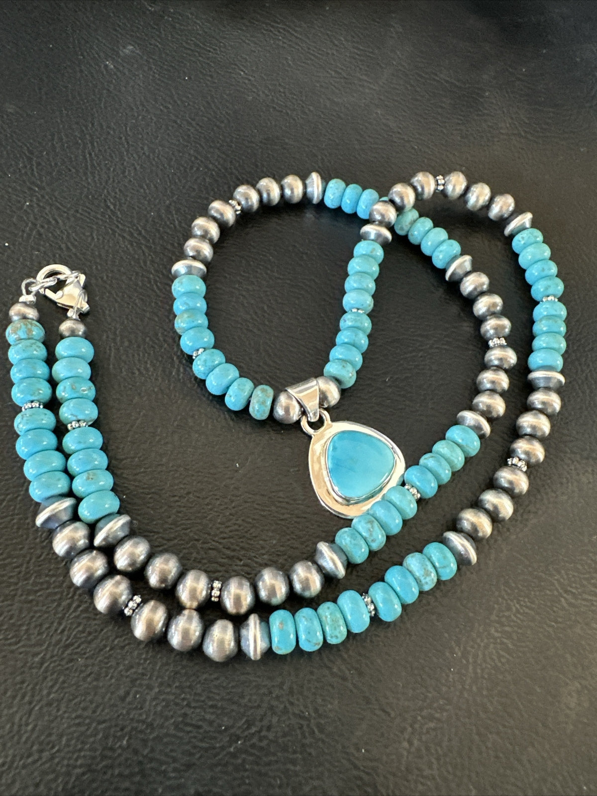 WoMens Blue Kingman Turquoise Pendant Navajo Sterling Silver Necklace 21" 17959