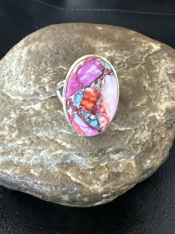 Blue Turquoise Purple Spiny Oyster Navajo Ring Size 10 | Sterling Silver | Authentic Native American Handmade | 18203