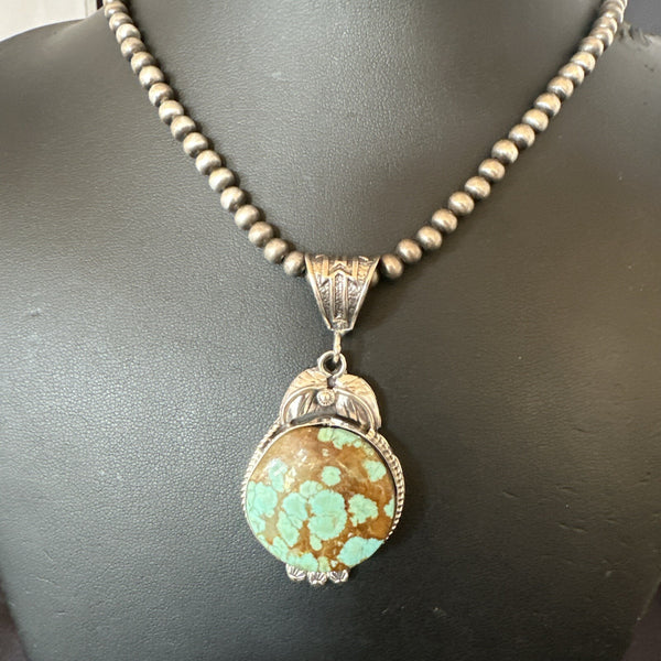 Men's Blue Turquoise#8 Pendant Navajo Necklace | Sterling Silver | Authentic Native American Handmade | 18108