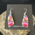 Blue Turquoise Purple Spiny Oyster Inlay Dangle Earrings | Sterling Silver | Authentic Native American Handmade | 15565