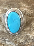 Blue Kingman Turquoise Navajo Ring Size 10 | Sterling Silver | Authentic Native American Handmade | 19406