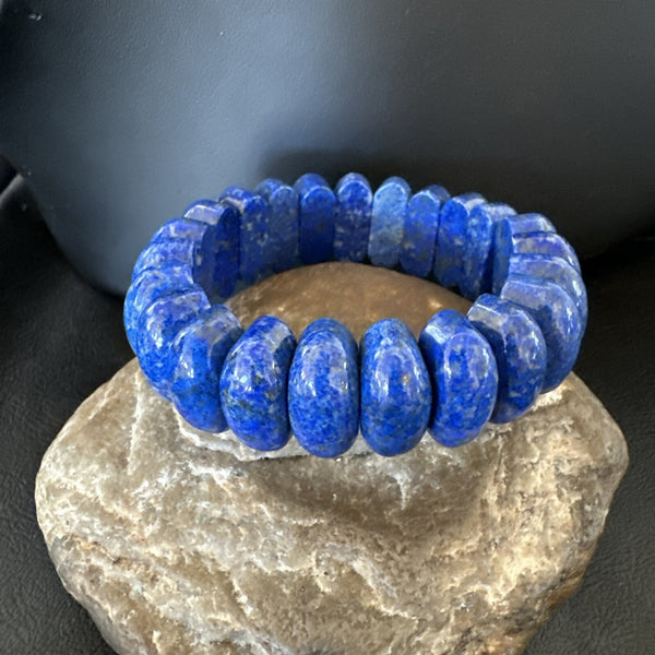 Men's Women's Blue Lapis Lazuli Stretch Bead Bracelet 7" | Authentic Native American Handmade | 18861