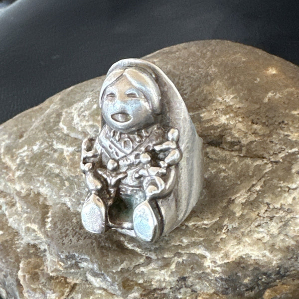 XL Men's Women's Storyteller Old Pawn Navajo Ring Size 7 | Sterling Silver | Authentic Native American Handmade | 18116