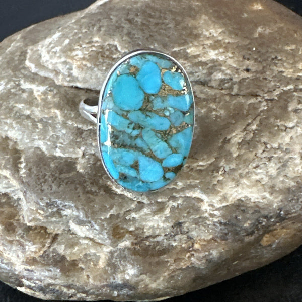Mohave Navajo Blue Turquoise Ring Sz 10 | Sterling Silver | Authentic Native American Handmade | 18245
