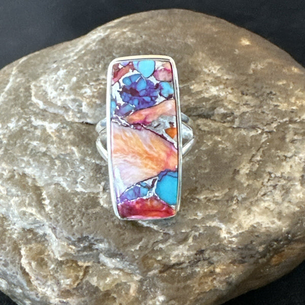 Blue Turquoise Spiny Oyster Southwestern Ring Size 7 | Sterling Silver | Authentic Native American Handmade | 18489