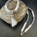 White Buffalo Turquoise Pendant Navajo Pearls Necklace 22" | Sterling Silver | Authentic Native American Handmade | 18257