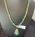 Green Turquoise Pendant Navajo Pearls Necklace | Sterling Silver | Authentic Native American Handmade | 11412
