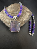 Purple Stone Turquoise Pendant Pearls Necklace | Sterling Silver | Authentic Native American Handmade | 18385