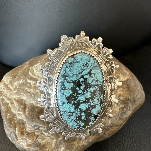 Blue Spiderweb Turquoise Navajo Ring Size 5.5 | Sterling Silver | Authentic Native American Handmade | 19108
