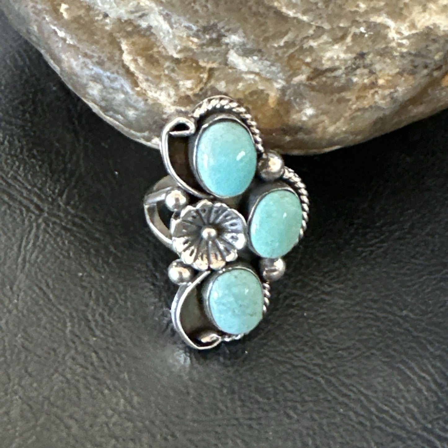 3 Besties Ring Green Turquoise Navajo Sterling Silver Cluster Size 8 19161