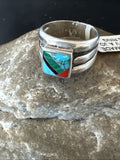 MultiColor Navajo Turquoise Spiny Oyster Inlay Ring Sz 6.5 | Sterling Silver | Authentic Native American Handmade | 18707