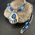 Men's Blue Turquoise Lapis BearPaw Pendant Navajo Necklace | Sterling Silver | Authentic Native American Handmade | 17882