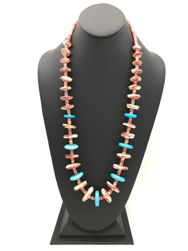 Spiny Oyster Turquoise Navajo Necklace | Sterling Silver | Authentic Native American Handmade | 02910