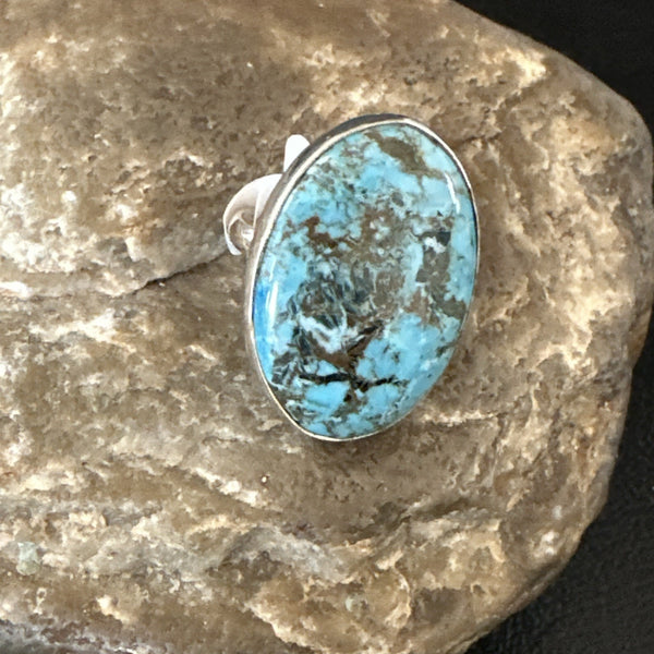 Blue Turquoise#8 Southwestern Ring Size 7 | Sterling Silver | Authentic Native American Handmade | 19737