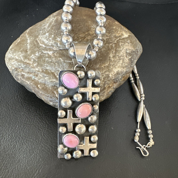 Navajo Pearls Pink Conch Necklace Pendant 19" | Authentic Native American Handmade | 15908
