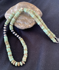 Green Turquoise Stabilized Heishi 8mm Navajo Pearls Necklace 20" | Sterling Silver | Authentic Native American Handmade